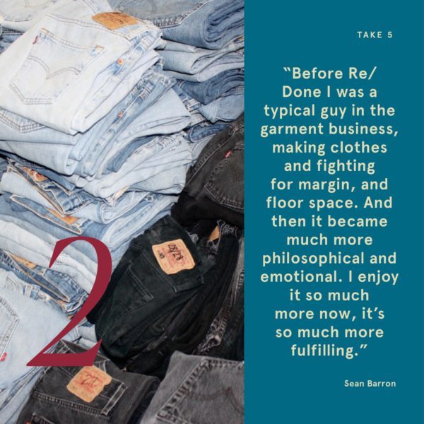 Interview and quote with Re/Done co-founder, Sean Barron, on accidentally creating a much-loved global brand and tackling waste in the fashion industry.