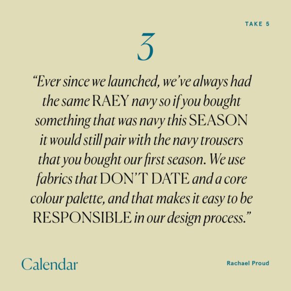 Interview and quote from Rachael Proud, creative director of Raey, discusses starting the much-loved label on its sustainability journey.