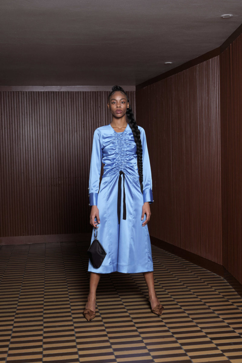 Ganni. Blue dress. Calendar's edit of standout moments from Copenhagen Fashion Week AW22, including Ganni, Skall Studio and Jade Cropper.