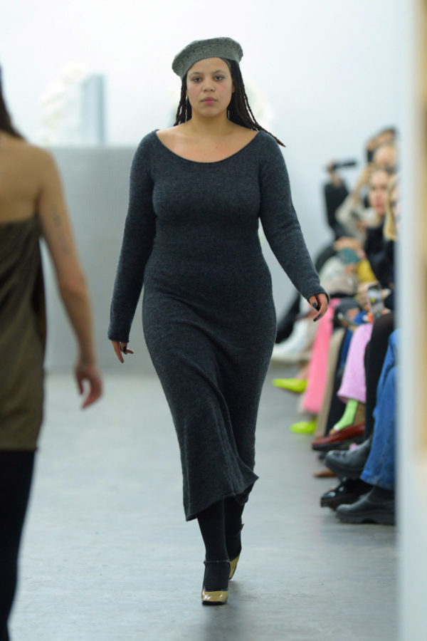 Black dress with scoop neck. Calendar's edit of standout moments from Copenhagen Fashion Week AW22, including Ganni, Skall Studio and Jade Cropper.