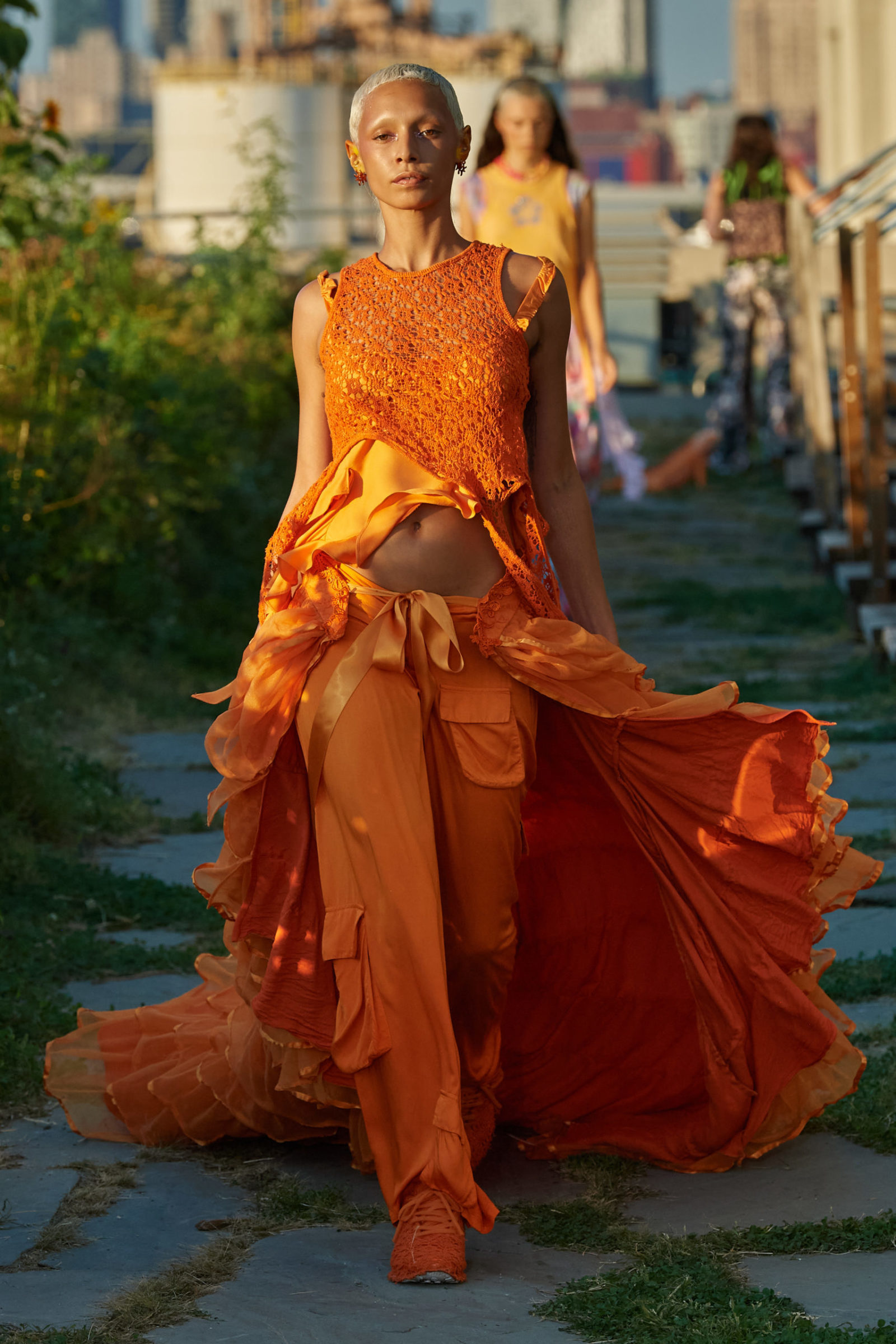 Orange ensemble. orange silk trousers. We meet Collina Strada founder and creative director, Hillary Taymour, to find out why her label is as inspirational as it is aspirational.