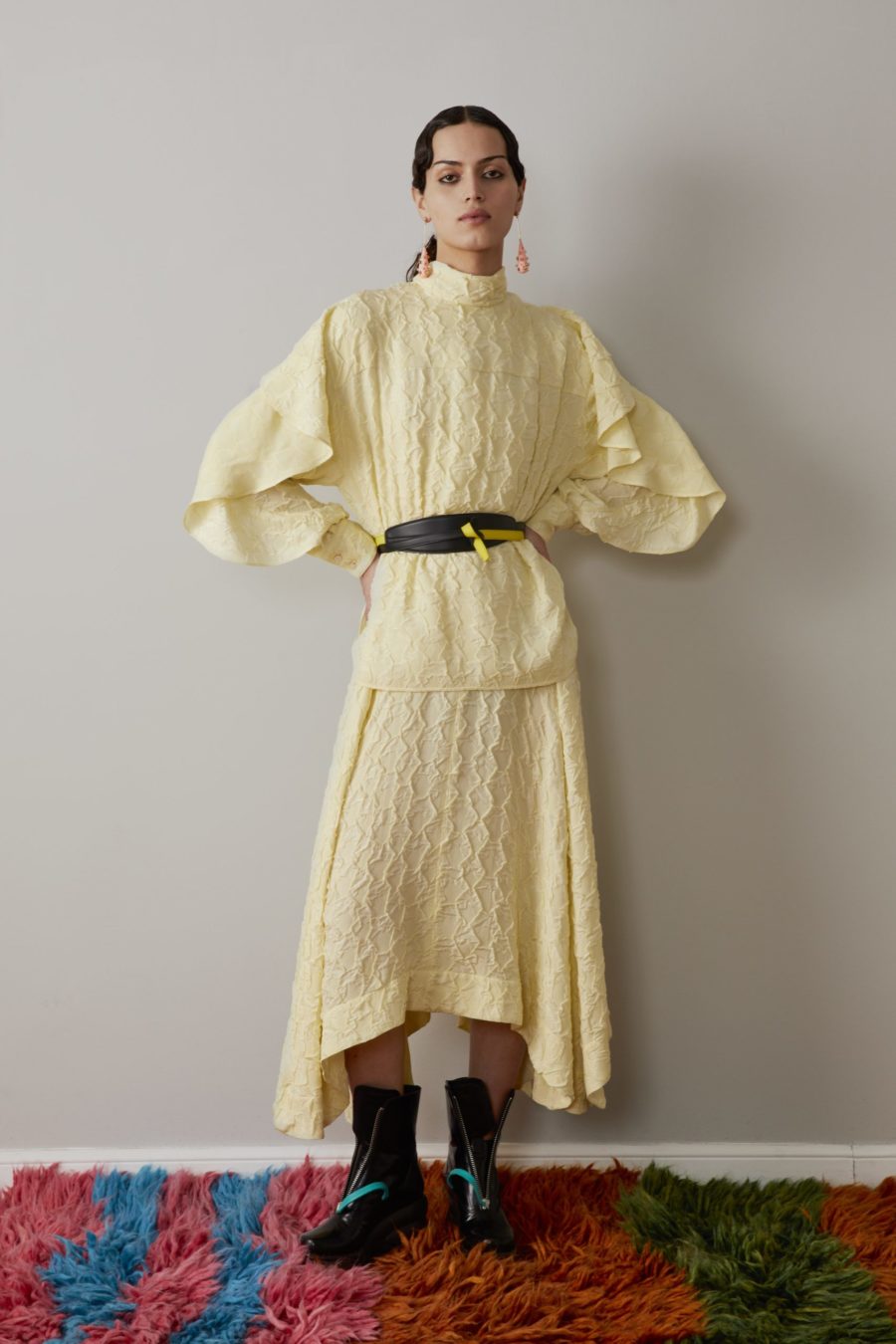 AW22 Colville. Lemon knitted jumper and knit skirt. The fashion stalwarts, Lucinda Chambers and Molly Molloy of Colville, on crafting thoughtful, eclectic pieces designed to make an impact.