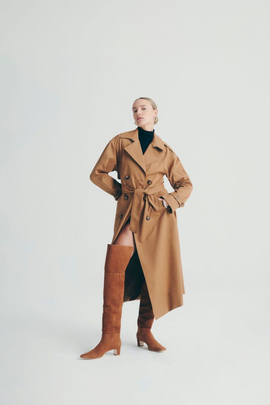 Brown Trench, thigh high boots. Calendar speaks to Hali Borenstein, the CEO of cult LA fashion brand Reformation, about bringing humour and transparency to the London high street