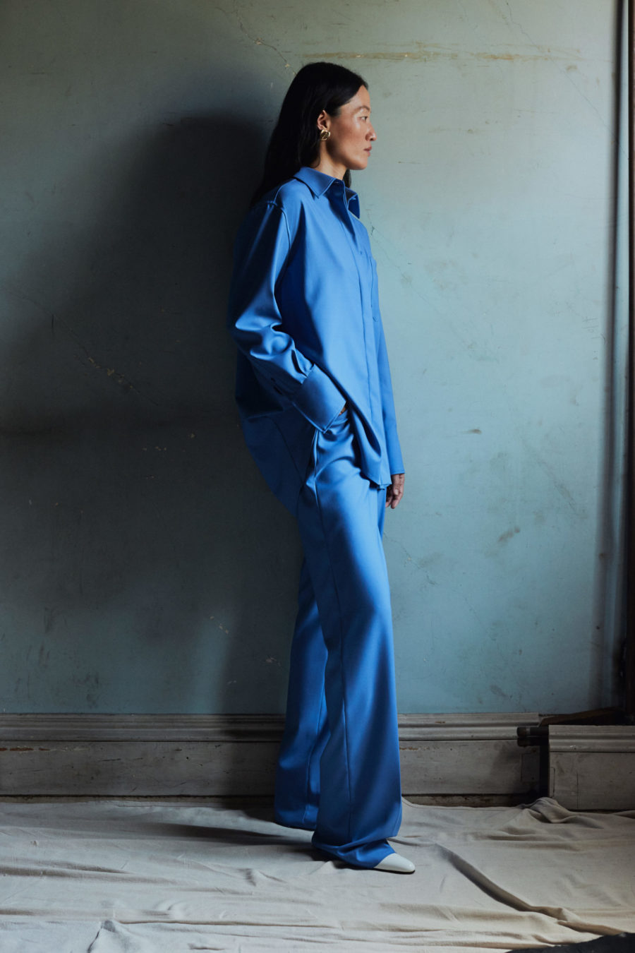 Woman wearing blue suit