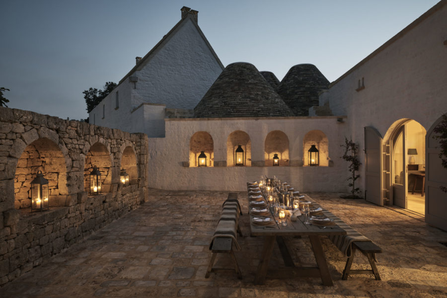 Table set in hotel courtyard